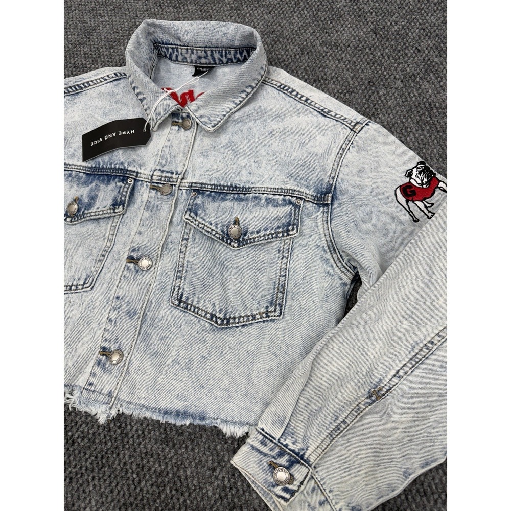 Georgia Bulldogs Women's Small Light Denim Cropped Jean Jacket - New - Picture 4 of 10